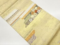 変わり横段に花々・古典柄模様織出し名古屋帯【中古】【着】【名古屋帯】