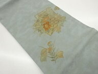 汕頭相良刺繍金彩色紙に花々模様名古屋帯【中古】【着】【名古屋帯】
