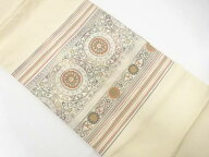 横段に花更紗模様織り出し　名古屋帯【中古】【着】【名古屋帯】