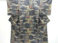 雲に花模様織出し本場泥大島紬着物（5マルキ）【中古】【着】【紬・お召し】