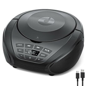 cdプレーヤー cdラジカセ FMモード AUXオーディオ入力 PROG再生対応 リピート/A-Bリピート ラジオ CDプレイヤー ステレオスピーカー内蔵 3.5mmイヤホン対応 ハンドル付き ポータブル 操作簡単 高齢者向け Type-C給電＆乾電池給電 言語学習/胎児教育/音楽鑑賞 ブラック