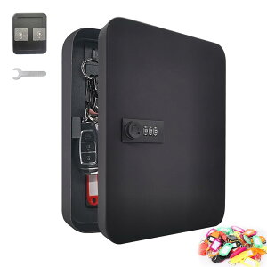 キーボックス 壁掛け キーケース 貼り付け式 鍵収納 3桁ダイヤル式 屋外 事務器 倉庫 事務所 工事現場 家庭用 屋外 盗難防止 日本語取扱説明書付き (黒, 28キー)