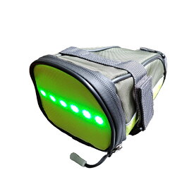 夜間自転車の安全対策 ウインカー付 サドルバッグ グリーン LED ターンライト ターンシグナル 方向指示器 充電式