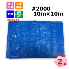 ブルーシート 10m×10m ＃2000 2枚 【セットでお得】 工事 イベント 養生 レジャーシート 運動会 お花見 花火 補修 目隠し 雨よけ 風よけ 保護 台風
