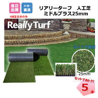 送料無料 リアリーターフ 5本セット ミドルプラス 25mm 幅1m×10m RET25FR-1-10ERP 抗菌 グリーンフィー…