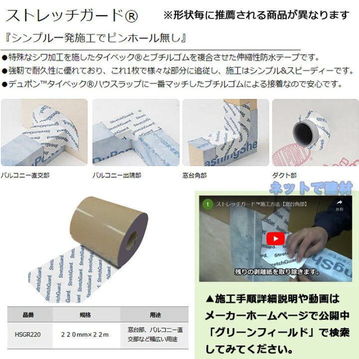 楽天市場】ストレッチガード ロール 1巻 HSGR220 幅220mm×22m 窓台部 