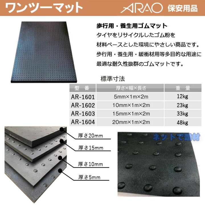 楽天市場】ワンツーマット 黒 AR-1602 10mm×1m×2m 2枚 ARAO アラオ 