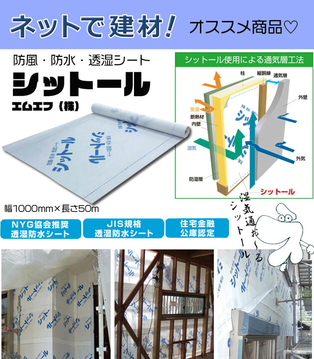 楽天市場】シットール 2本セット 幅1000mm×長さ50m 透湿防水シート 
