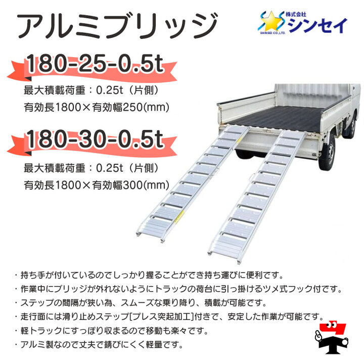 楽天市場】アルミブリッジ 180-30-0.5t 2本 セット シンセイ 個人宛 