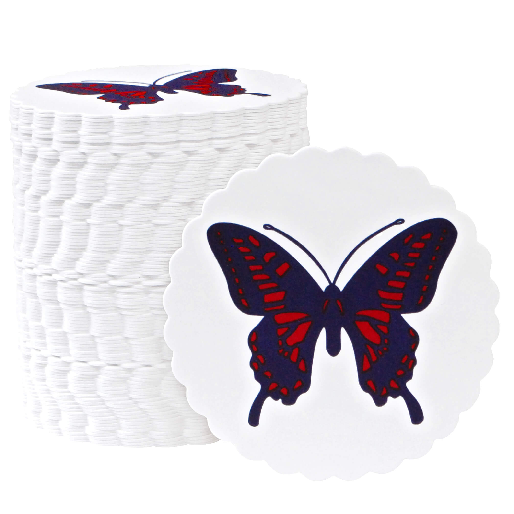 蝶 コースター かわいい バタフライ 大人気商品 紙 赤色 90 100枚 菊丸型 1mm 特価商品 蝶々柄