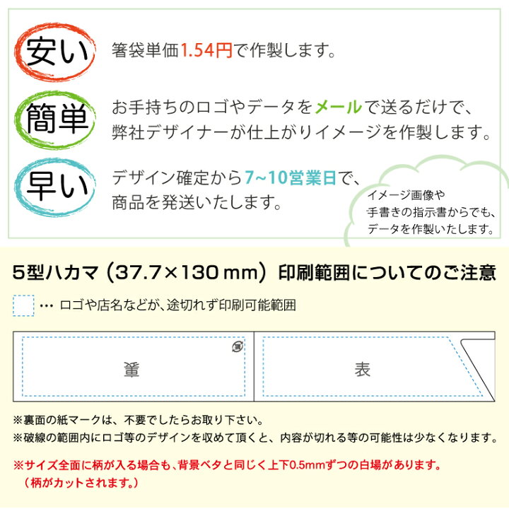 楽天市場 オリジナル印刷 箸袋５型ハカマ フルカラー 印刷 パック 5000枚 ネットdeまつやま