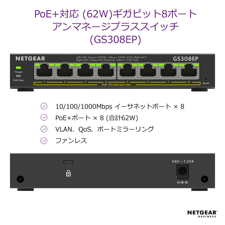 楽天市場】NETGEAR ( ネットギア ) アンマネージプラス スイッチング 新品未開封NETGEAR スイッチングハブ GS308EP 本体2個