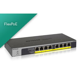 NETGEAR ( ネットギア ) アンマネージ スイッチングハブ 8ポート (PoE+ 8ポート 60.5W) 静音ファンレス FlexPoE対応 GS108LP-100AJS ギガビット 省電力機能 ラックマウント対応 高パワー給電 静音デザイン