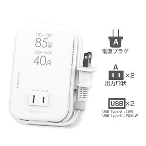 �C�O�p�ψ���2��+USB-A/USB-C PD20W110V�`130V�p85VA/220V�`240V�p40VA(NTI80)