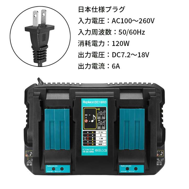 楽天市場】マキタ 2口急速充電器 makita DC18RD 9.6V/12V/14.4V/18V