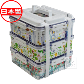 蝶プラ工業 お弁当箱 ランチボックス 3段 松花堂 スイートガーデン （大） 日本製 （197×197×高さ235mm）