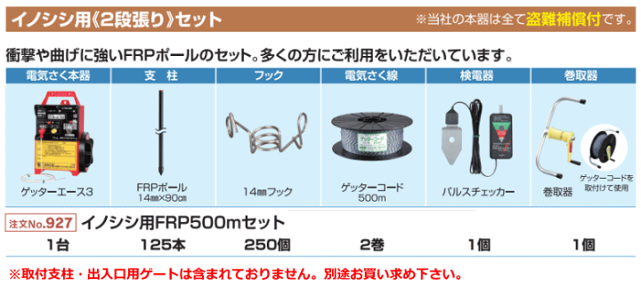 楽天市場】末松電子 電気柵セット #927 イノシシ用FRP500mセット
