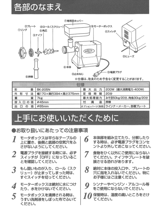 楽天市場】ボニー まめミンサー BK-205N 日本製 ~R~ : ねっとんや