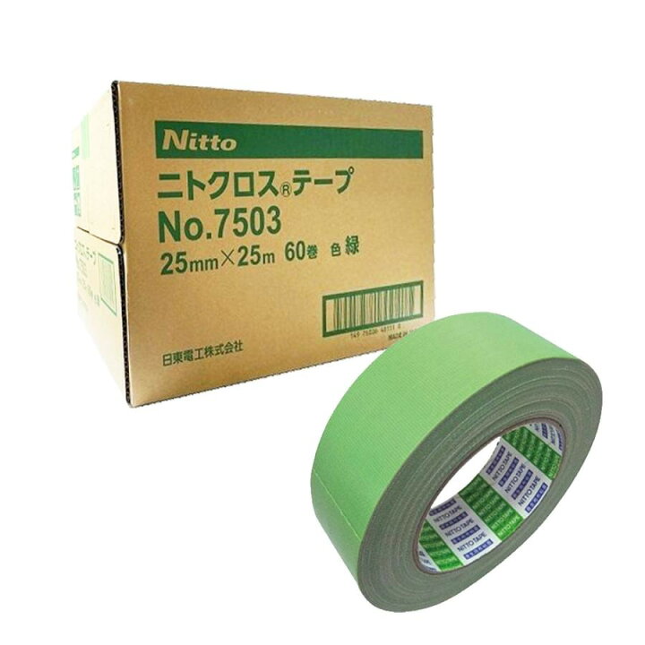 楽天市場】日東電工 NO.7503 ニトクロステープ みどり 38mm×25m 30巻入 