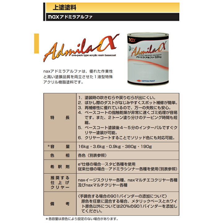 楽天市場】日本ペイント アドミラ アルファ 320ホワイト 3.6kg + 611 
