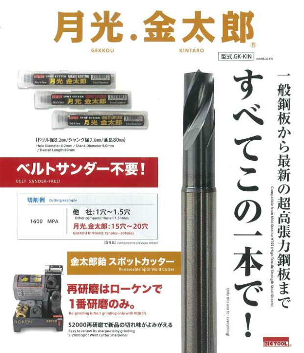 楽天市場】BIGTOOL GK-KIN スポットカッター 月光 金太郎 ドリル径8.2 
