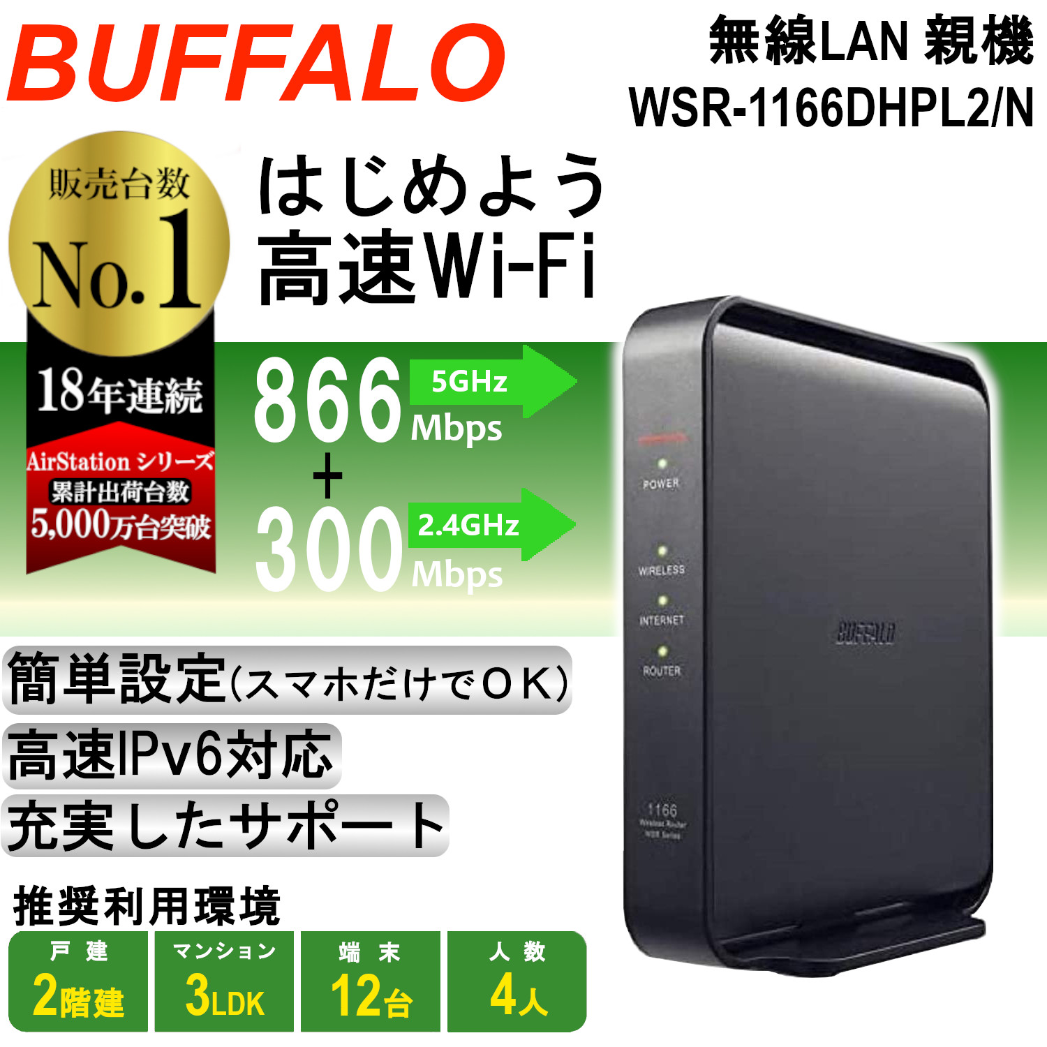 超安い品質 Wi-Fi バッファロー WHR-1166DHP BUFFALO 無線LAN ac