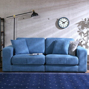 ソファー 2人掛け 幅177 デニムソファ クッション2個付き ブラウル ファブリックソファ 2色展開 ヴィンテージ