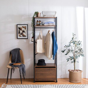 ハンガーラック スリム 引き出し 棚付き 木製 おしゃれ 北欧 コートハンガー ポールハンガー 洋服掛け 洋服掛けラック キャスター付き リビング収納 衣類収納