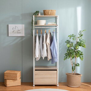 ハンガーラック スリム 引き出し 棚付き 木製 おしゃれ 北欧 コートハンガー ポールハンガー 洋服掛け 洋服掛けラック キャスター付き リビング収納 衣類収納