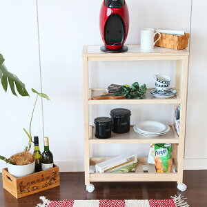 キッチンワゴン キャスター付き キッチン ラック オープン天板 小物 おしゃれ スリム スリムワゴン ワゴン 調味料 天然木 北欧 棚 ホワイト 4段 タイル