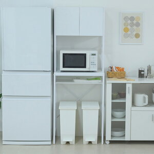 ゴミ箱上収納 ラック キッチン 隙間収納 幅63 奥行40 高さ170 キッチンラック レンジ 台 炊飯器 食器 棚 ゴミ箱収納 扉付 木製 シンプル ホワイト ブラウン