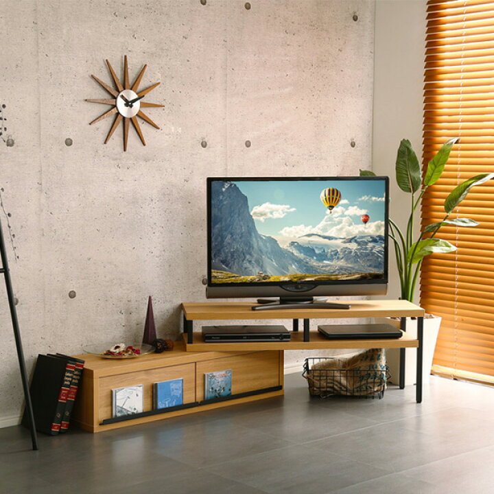 楽天市場 テレビ台 ローボード おしゃれ 北欧 完成品 テレビボード 伸縮 収納 木製 ヴィンテージ 伸縮テレビ台 コーナー ブラウン ナチュラル インテリア家具のエッジーノイエ