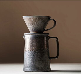 コーヒードリッパーコーヒーフィルターコーヒーサーバーセット、陶器純金のコーヒーカップ、復古鉄さび釉コーヒーフィルター1~4杯用