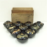 【中古】【セール55%オフ】【漆器】古物　春孝造　蒔絵吸物椀10客（共箱）吸い物椀 和食器 おしゃれ 味噌…