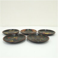 【中古】【セール20%オフ】【漆器】象彦造　漆塗長寛絵変わり銘々盆 和食器 食器 おしゃれ 骨董 トレイ …