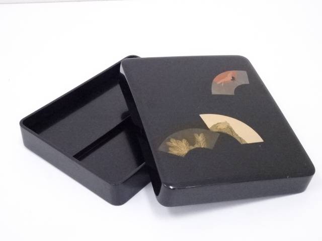 特価 江戸初期　蒔絵硯箱、硯石　直径15.7cm 西H4-0704④ 漆芸