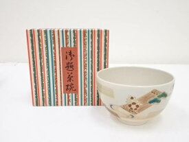 【中古】【茶道具】京焼　上山善峰造　色絵花筏茶碗【送料無料】[中古 茶道 抹茶 茶道具 おしゃれ 抹茶茶碗 抹茶碗 和食器 レトロ 茶器 茶わん 骨董 茶会 茶の湯]