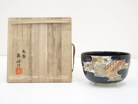 【中古】【ポイント5倍+スーパーSALE55%オフ】【茶道具】九谷焼　英峰造　仁清風茶碗（共箱）【送料無料】[中古 茶道 抹茶 茶道具 おしゃれ 抹茶茶碗 抹茶碗 和食器 レトロ 茶器 茶わん 骨董 茶会 茶の湯]