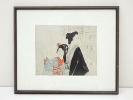 【中古】【書画】武内桂舟　七夕美人図　手摺木版画　額装【送料無料】[中古 絵画 書 おしゃれ 木製 アート 芸術 年中掛け インテリア 床の間 リビング 玄関 寝室 和室 洋室 文月 7月 夏]