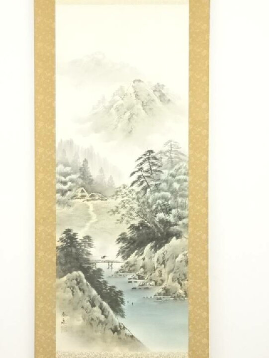 楽天市場】【中古】【書画】春泉筆 彩色山水 肉筆絹本掛軸（共箱 