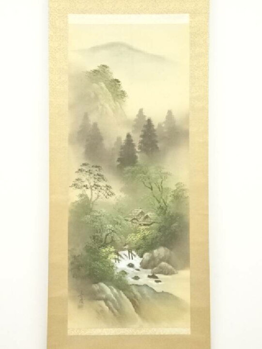 楽天市場】【中古】【書画】宏陵筆 青緑山水 肉筆絹本掛軸（共箱 