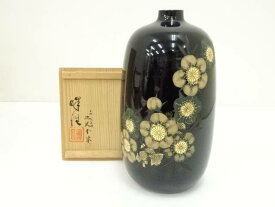 【中古】【ポイント5倍+スーパーSALE55%オフ】【華道】作家物　彫漆梅花文花瓶（共箱）【送料無料】[中古 花器 おしゃれ かわいい アンティーク フラワーベース 華道 華道具 茶道具 茶道 生花 花入れ 睦月 1月 冬]