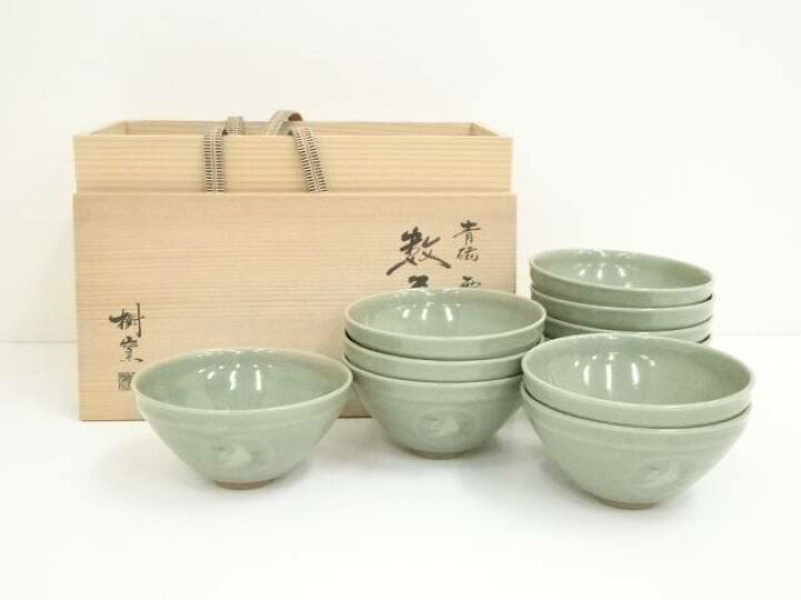 楽天市場】【中古】【茶道具】樹窯造 青磁雲鶴数茶碗10客（共箱  