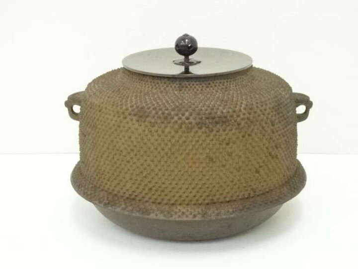 釜師 清光作 半丸霰釜 茶道具 （茶器/茶道具 炉釜（炉用釜）】 蒲団釜 