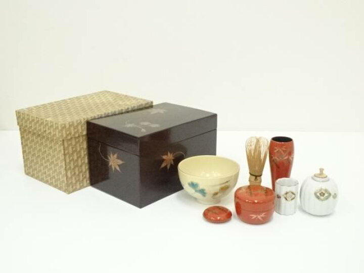 楽天市場】【中古】【茶道具】漆塗紅葉蒔絵茶箱セット（箱付）【送料  