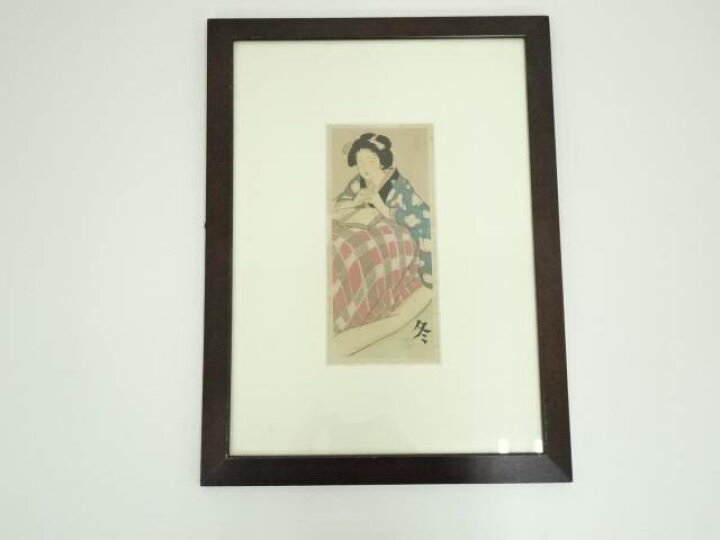 楽天市場】【中古】【書画】竹久夢二 こたつで読書する女 手摺木版画 