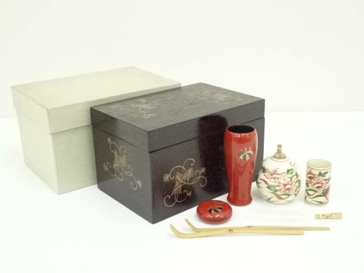 楽天市場】【中古】【茶道具】溜塗松唐草蒔絵茶箱セット【送料 