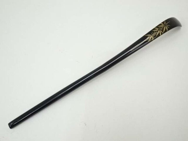 茶杓□直腰 丸撓め 涛山作 竹製 漆茶杓 松 蒔絵 漆工芸 お茶道具 骨董品□