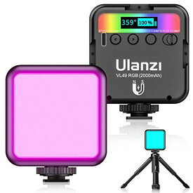 最新 Ulanzi VL49 RGB撮影ライト+三脚付き LEDビデオライト 卓上スタンド 359色RGBモード 明るさ調整が可能 9000k明るい白色光 2000mAh USB充電式 iphone/Gopro/Osmo Pocket/Samsung/