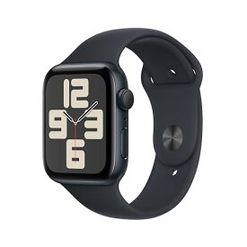 Apple Watch SE (第二世代, 2023) GPS (44mm)ケース用 44mmミッドナイトアルミニウムケースとミッドナイトスポーツバンド - M/L フィットネストラッカーと睡眠トラッカー 衝突事故検出 心拍数のモニタリング Ret